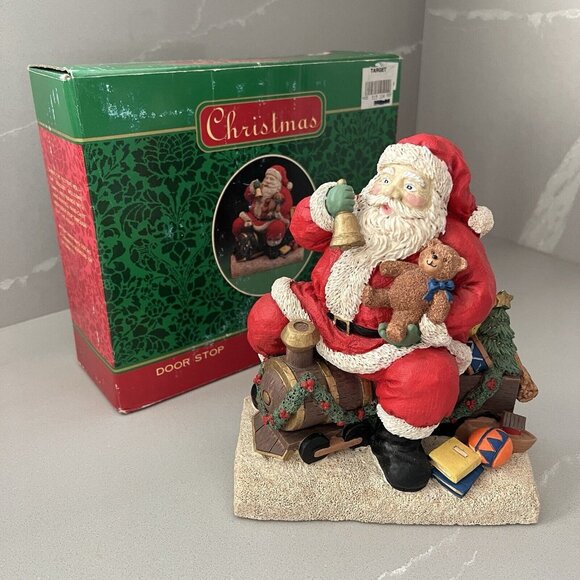Vintage Christmas Classic Santa Hand Cast Hand Painted Door Stop 1990 Heavy - Picture 1 of 10
